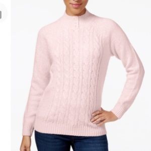 NEW Karen Scott Cableknit Mock Turtleneck Sweater, Size Small Petite, Pink